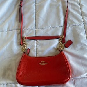 Red leather coach purse
